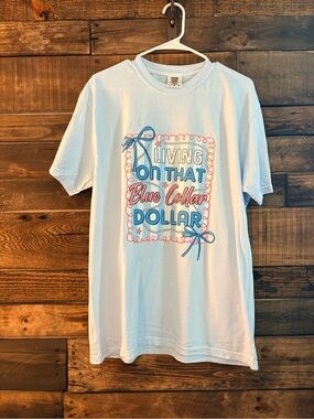 Comfort Colors Light Blue Graphic Tee with Red and Blue Accents
